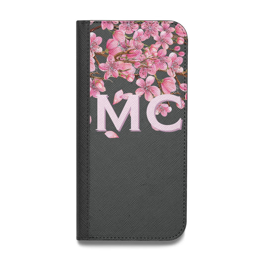Personalised Floral Blossom Black Pink Vegan Leather Flip iPhone Case