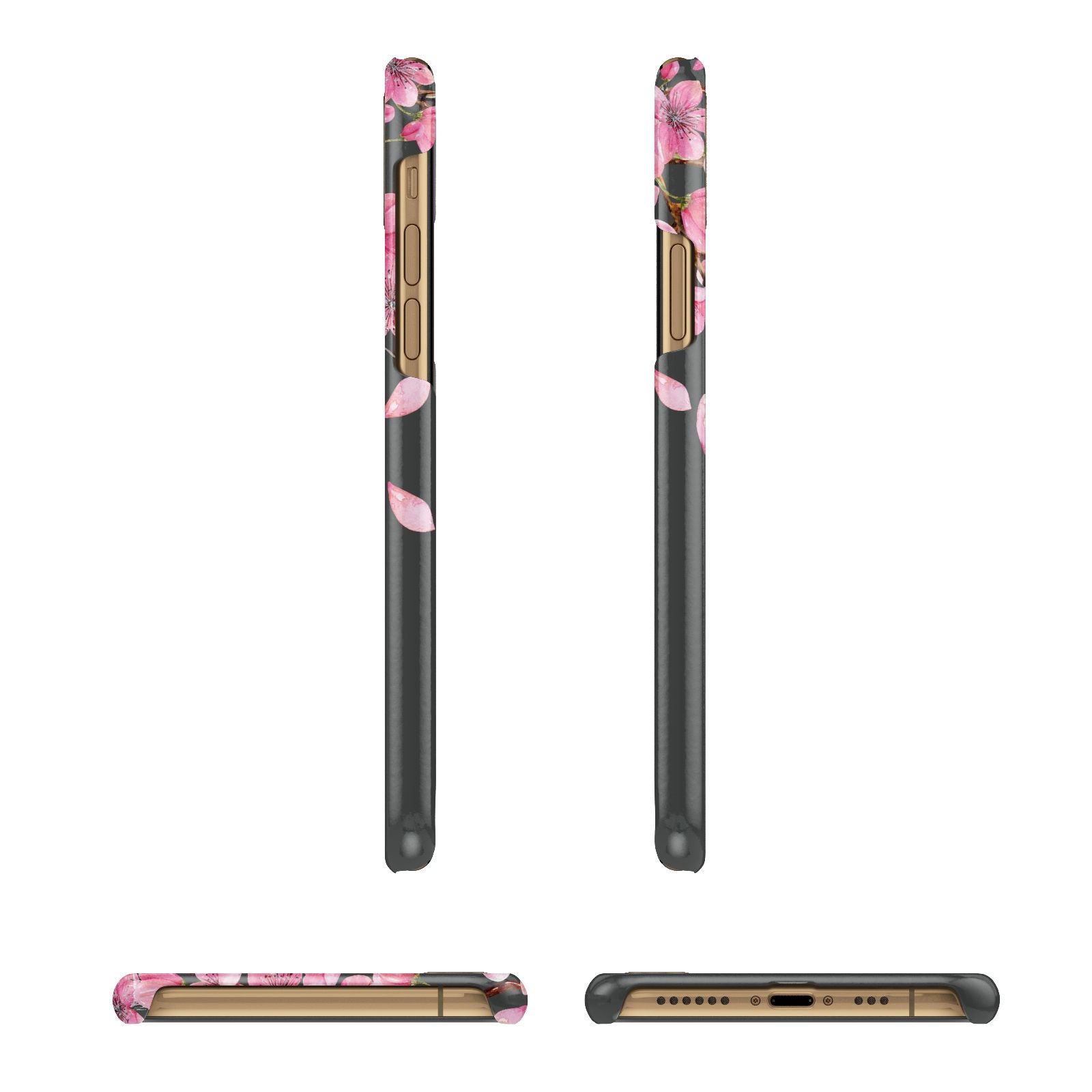 Personalised Floral Blossom Black Pink iPhone 11 3D Snap Case Angle Images