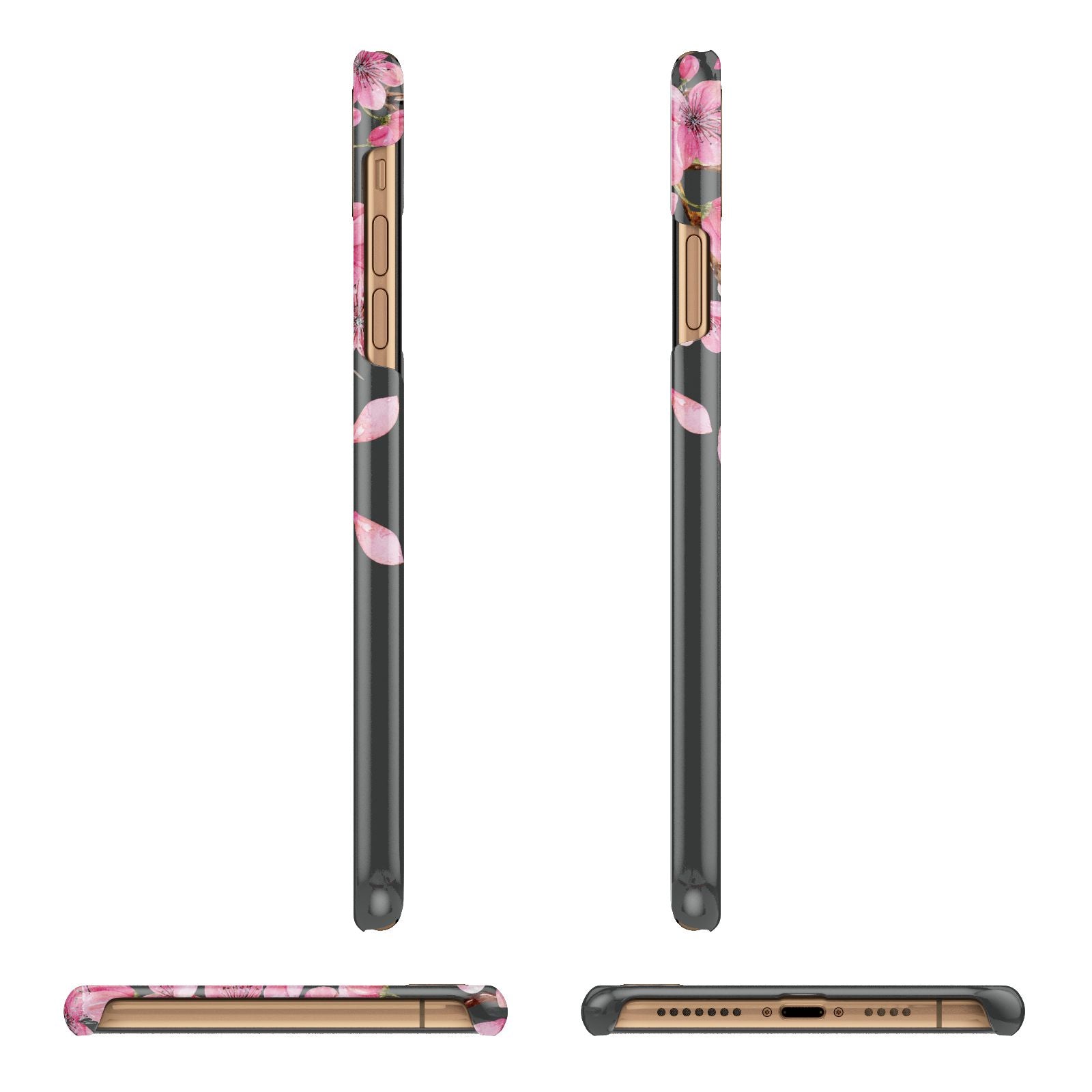 Personalised Floral Blossom Black Pink iPhone 11 Pro Max 3D Snap Case Angle Images