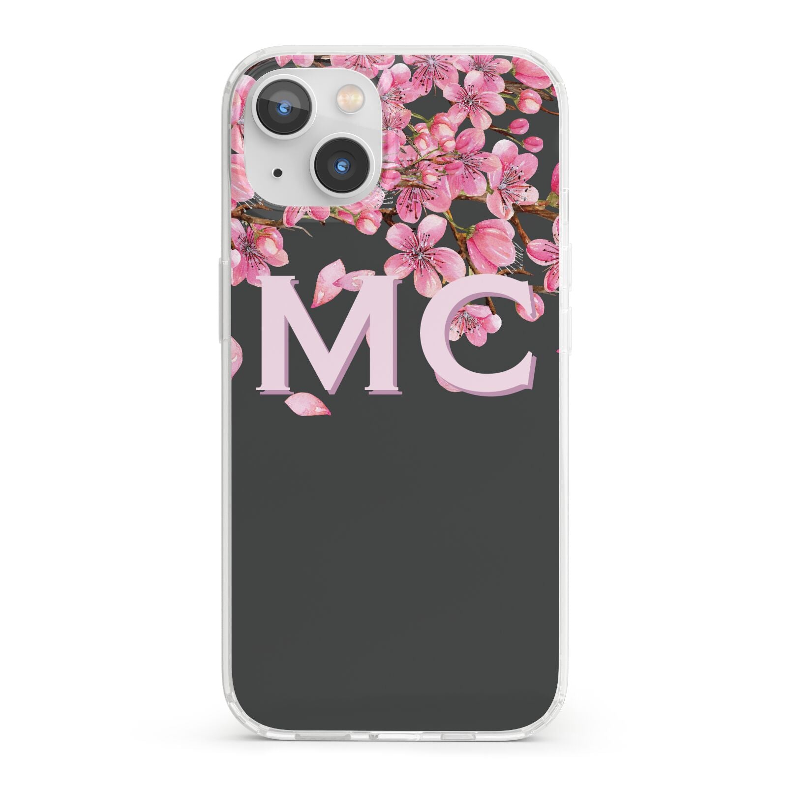 Personalised Floral Blossom Black Pink iPhone 13 Clear Bumper Case