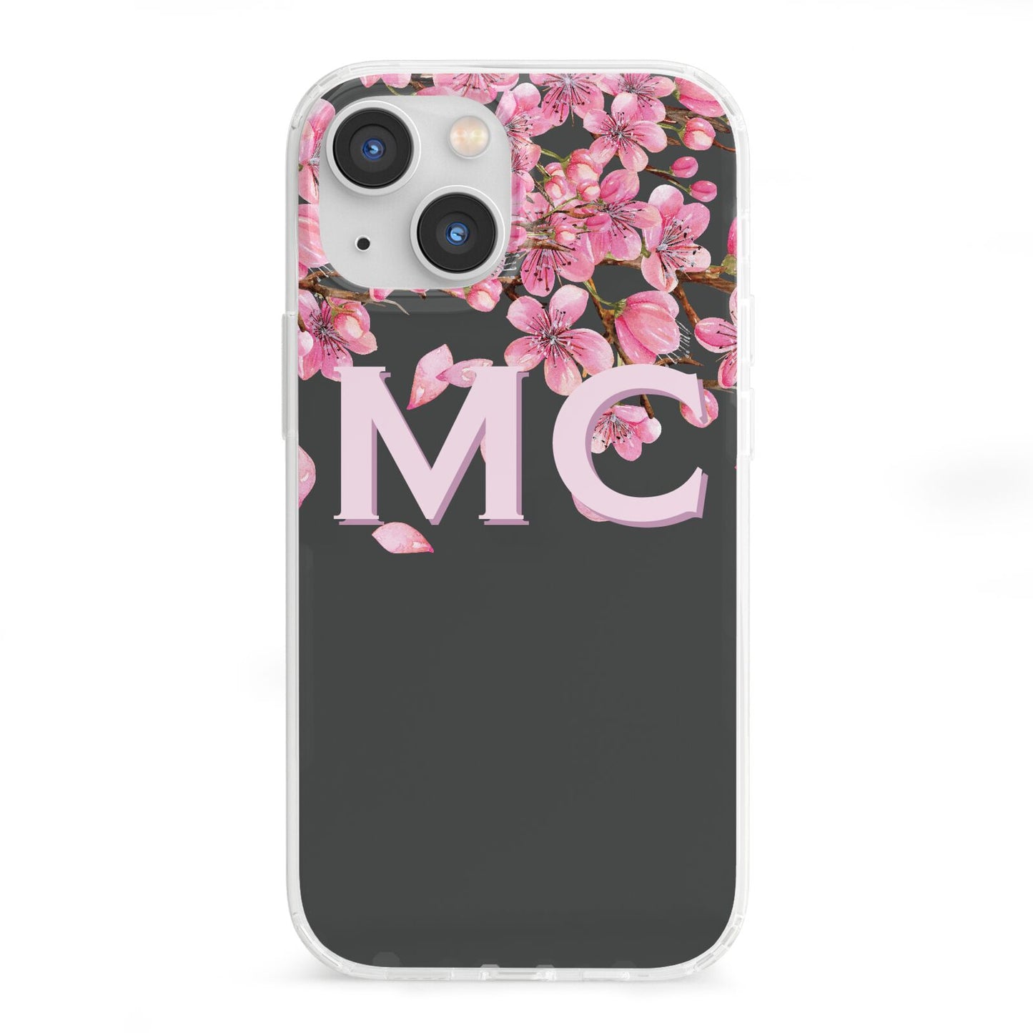 Personalised Floral Blossom Black Pink iPhone 13 Mini Clear Bumper Case