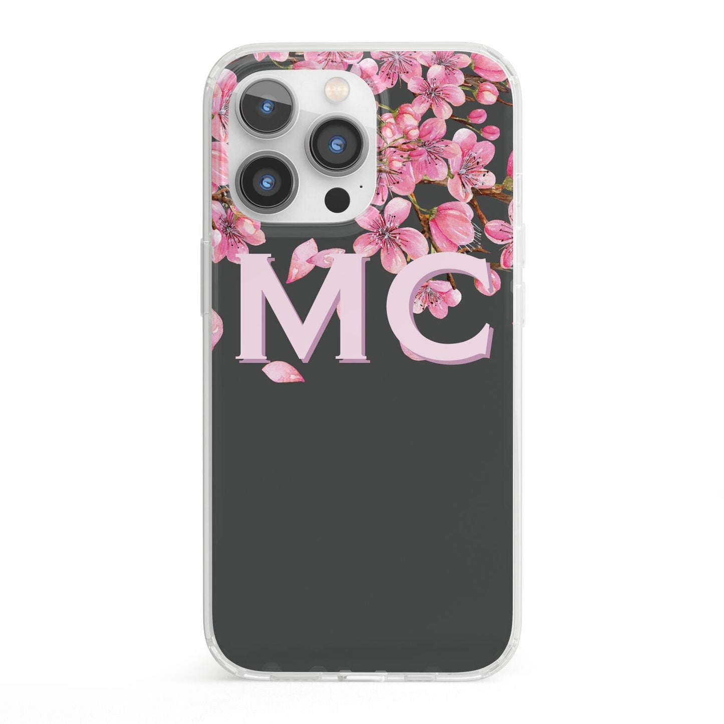 Personalised Floral Blossom Black Pink iPhone 13 Pro Clear Bumper Case