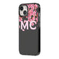 Personalised Floral Blossom Black Pink iPhone 14 Black Impact Case Side Angle on Silver phone