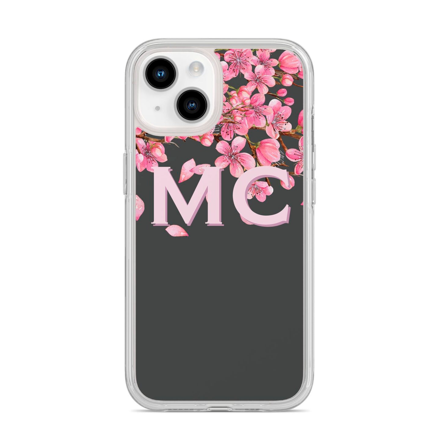 Personalised Floral Blossom Black Pink iPhone 14 Clear Tough Case Starlight