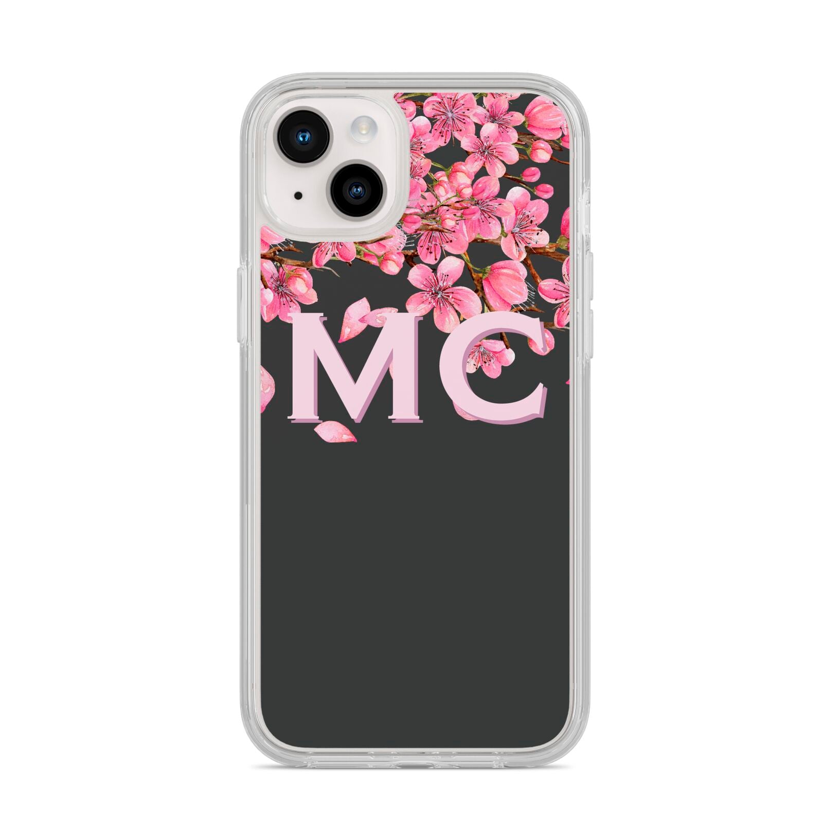Personalised Floral Blossom Black Pink iPhone 14 Plus Clear Tough Case Starlight