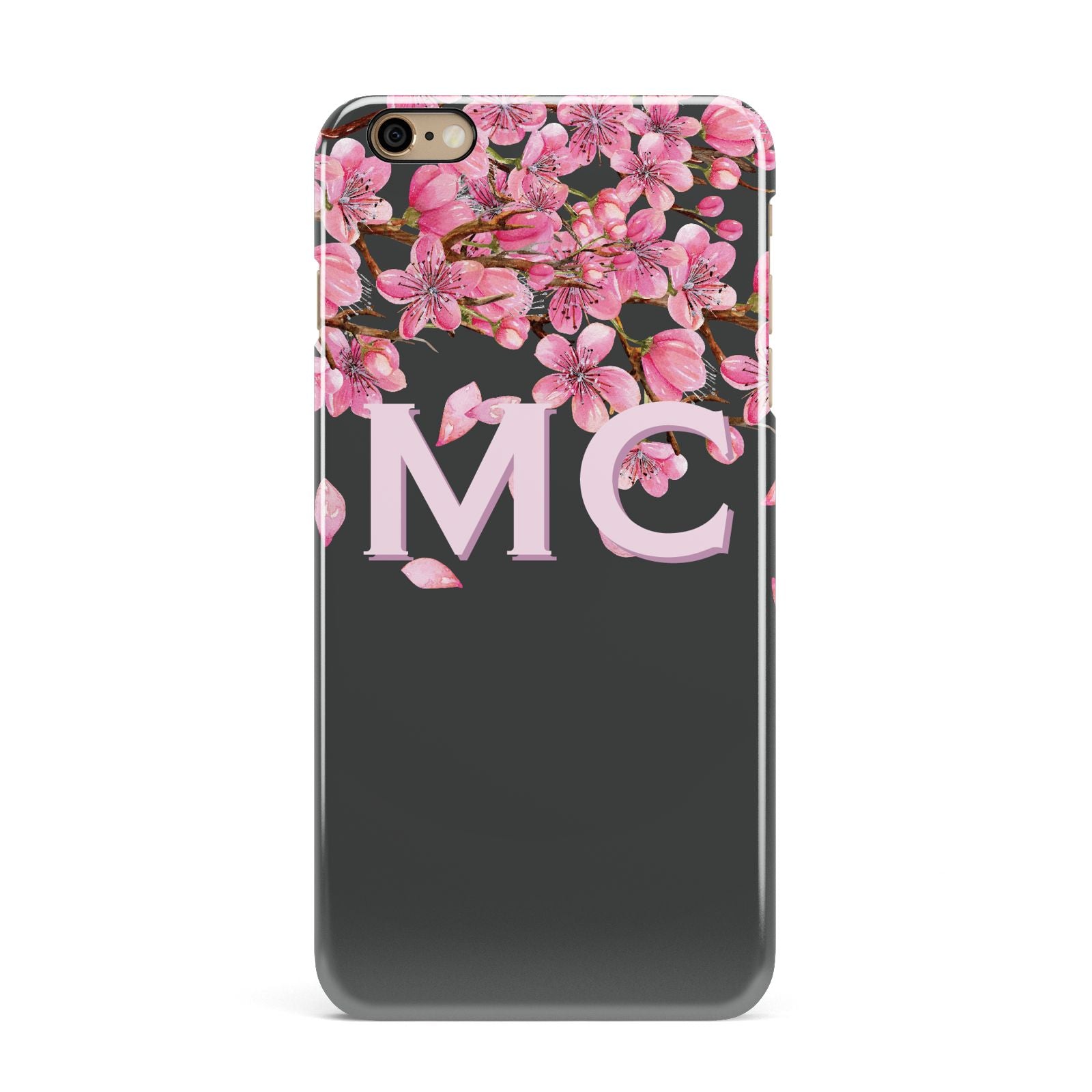 Personalised Floral Blossom Black Pink iPhone 6 Plus 3D Snap Case on Gold Phone