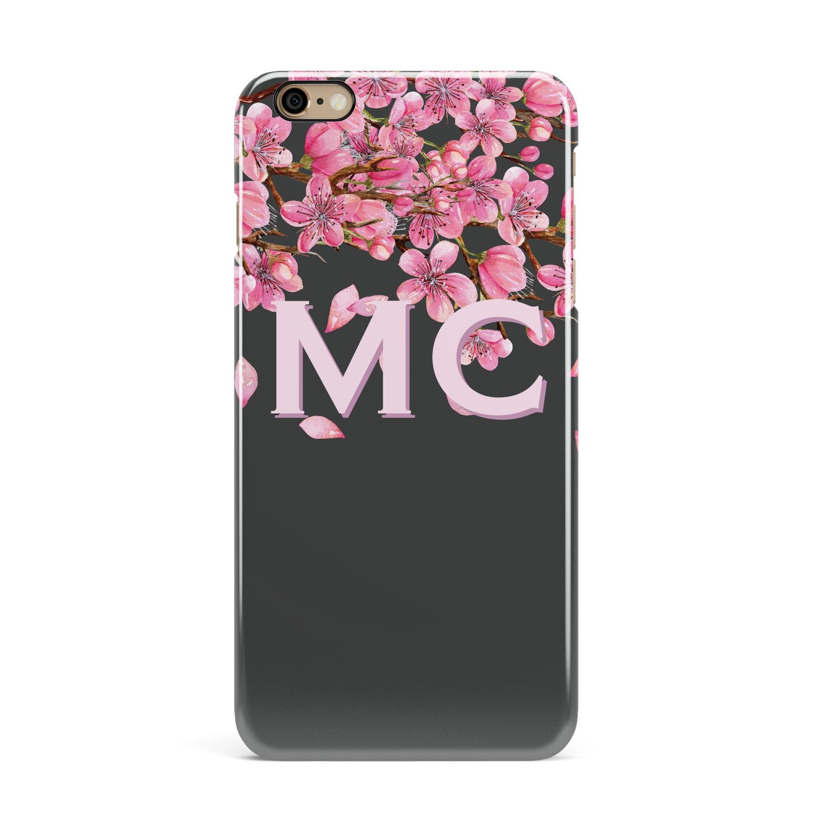 Personalised Floral Blossom Black Pink iPhone 6 Plus 3D Snap Case on Gold Phone