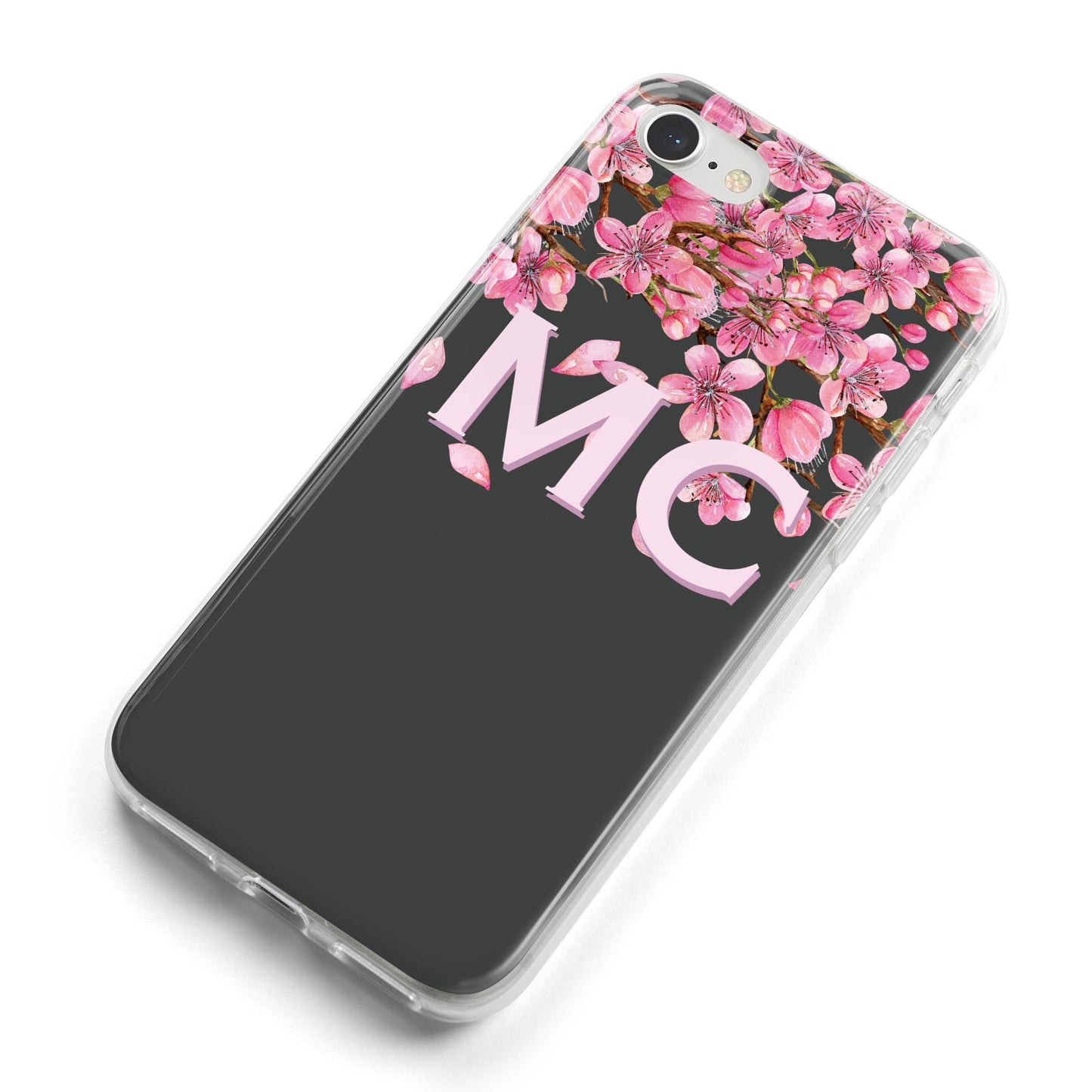 Personalised Floral Blossom Black Pink iPhone 8 Bumper Case on Silver iPhone Alternative Image