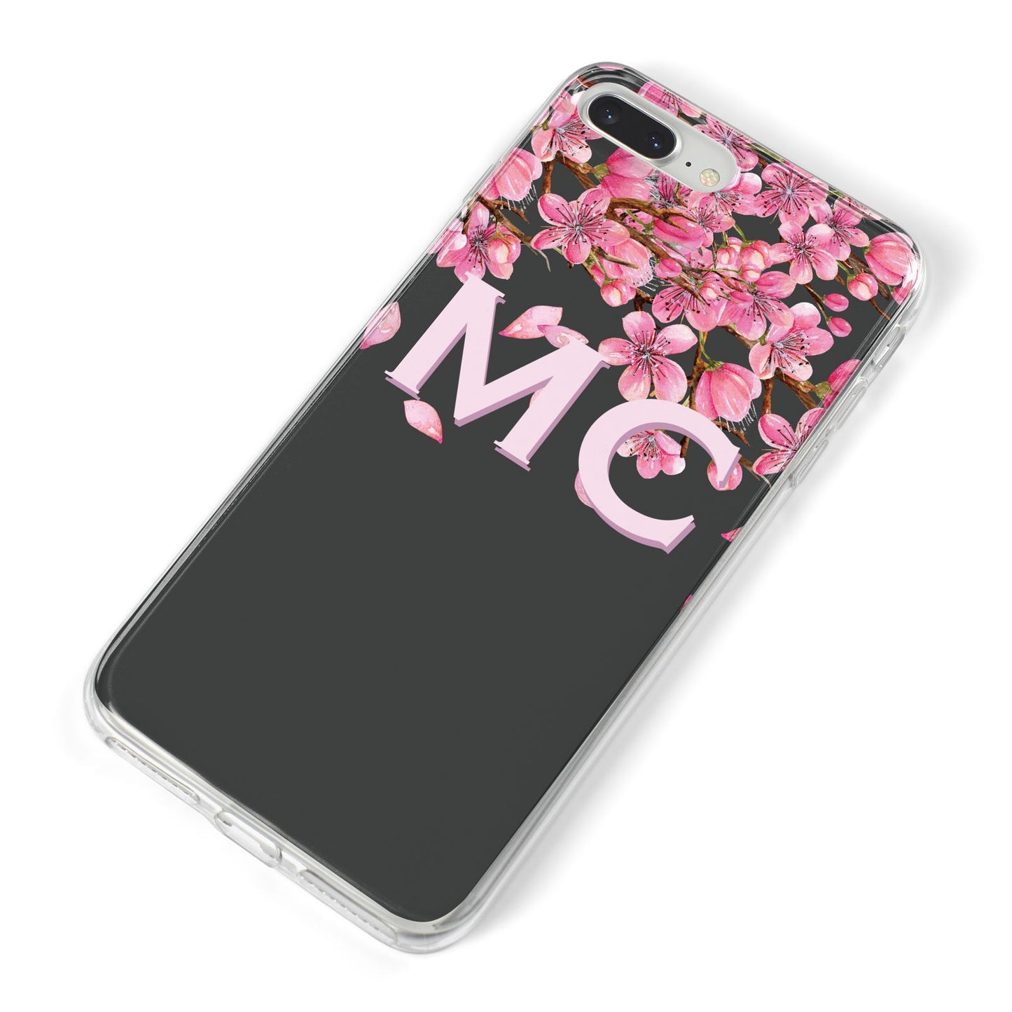 Personalised Floral Blossom Black Pink iPhone 8 Plus Bumper Case on Silver iPhone Alternative Image