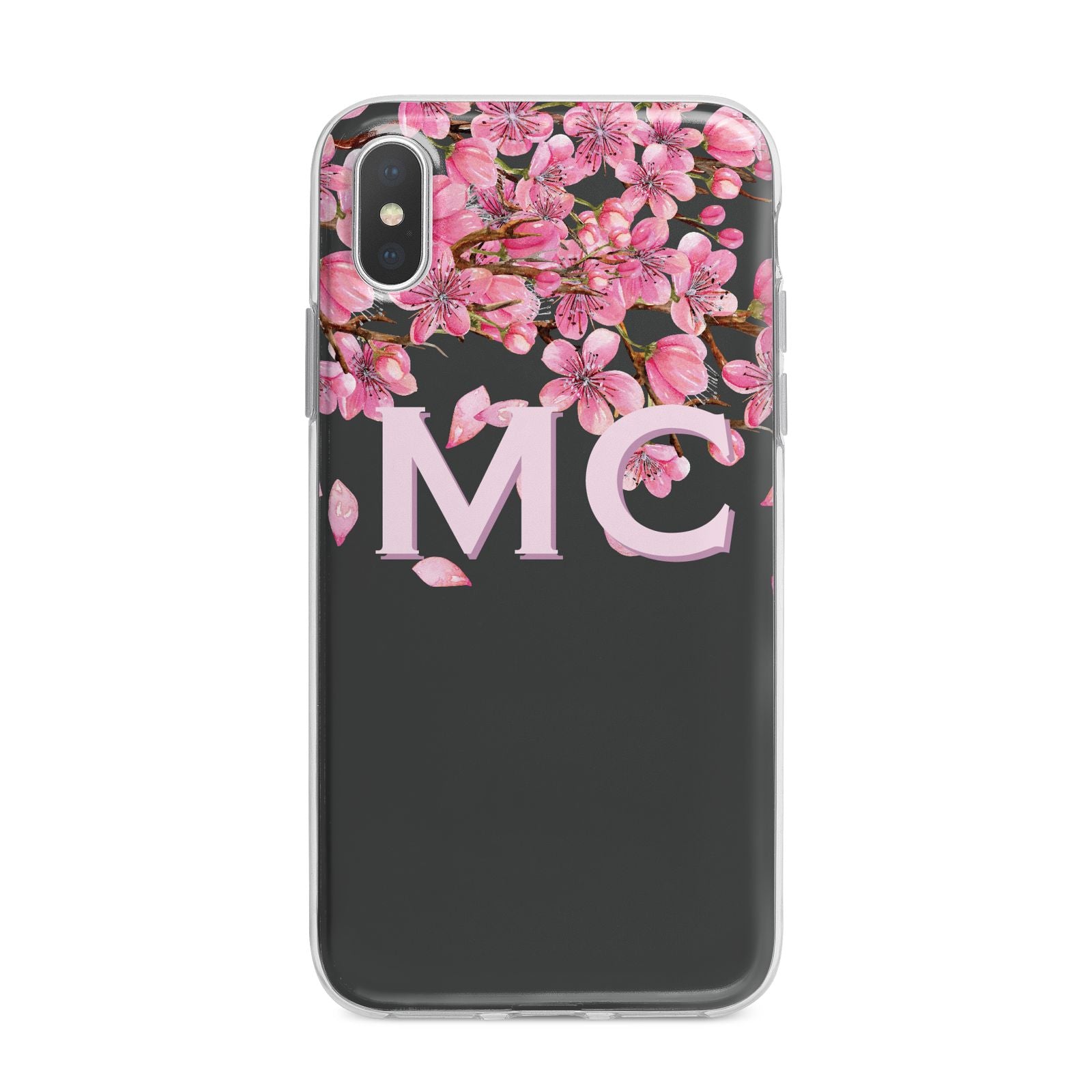 Personalised Floral Blossom Black Pink iPhone X Bumper Case on Silver iPhone Alternative Image 1