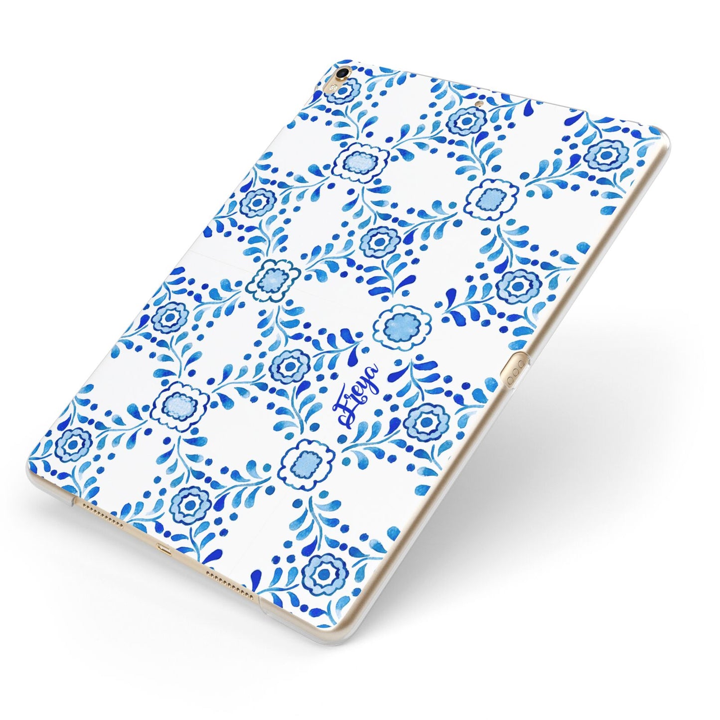 Personalised Floral Greek Tiles Apple iPad Case on Gold iPad Side View