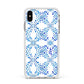 Personalised Floral Greek Tiles Apple iPhone Xs Max Impact Case White Edge on Silver Phone