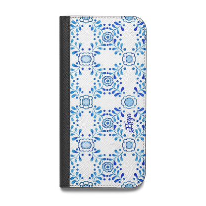 Personalised Floral Greek Tiles Vegan Leather Flip Samsung Case