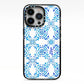 Personalised Floral Greek Tiles iPhone 13 Pro Black Impact Case on Silver phone