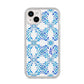 Personalised Floral Greek Tiles iPhone 14 Plus Glitter Tough Case Starlight