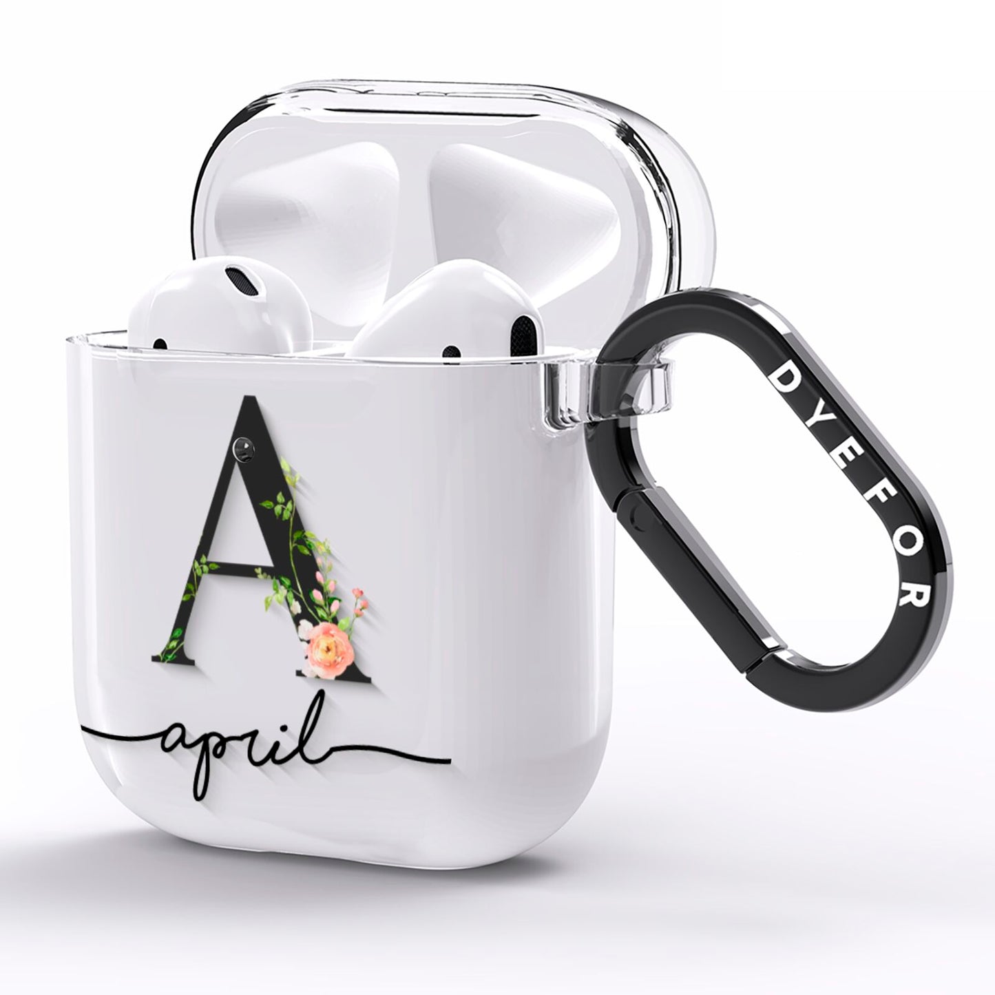 Personalised Floral Initial AirPods Clear Case Side Image