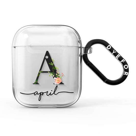 Personalised Floral Initial AirPods Clear Case