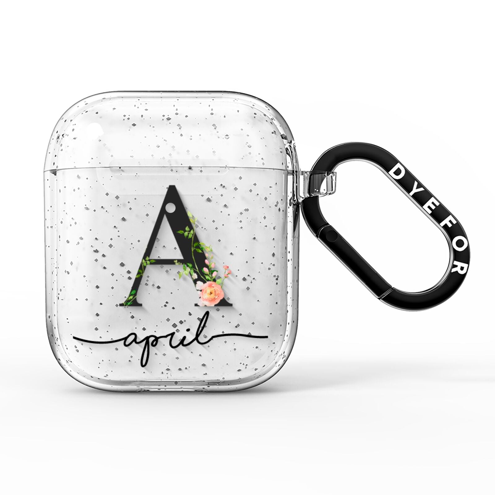 Personalised Floral Initial AirPods Glitter Case