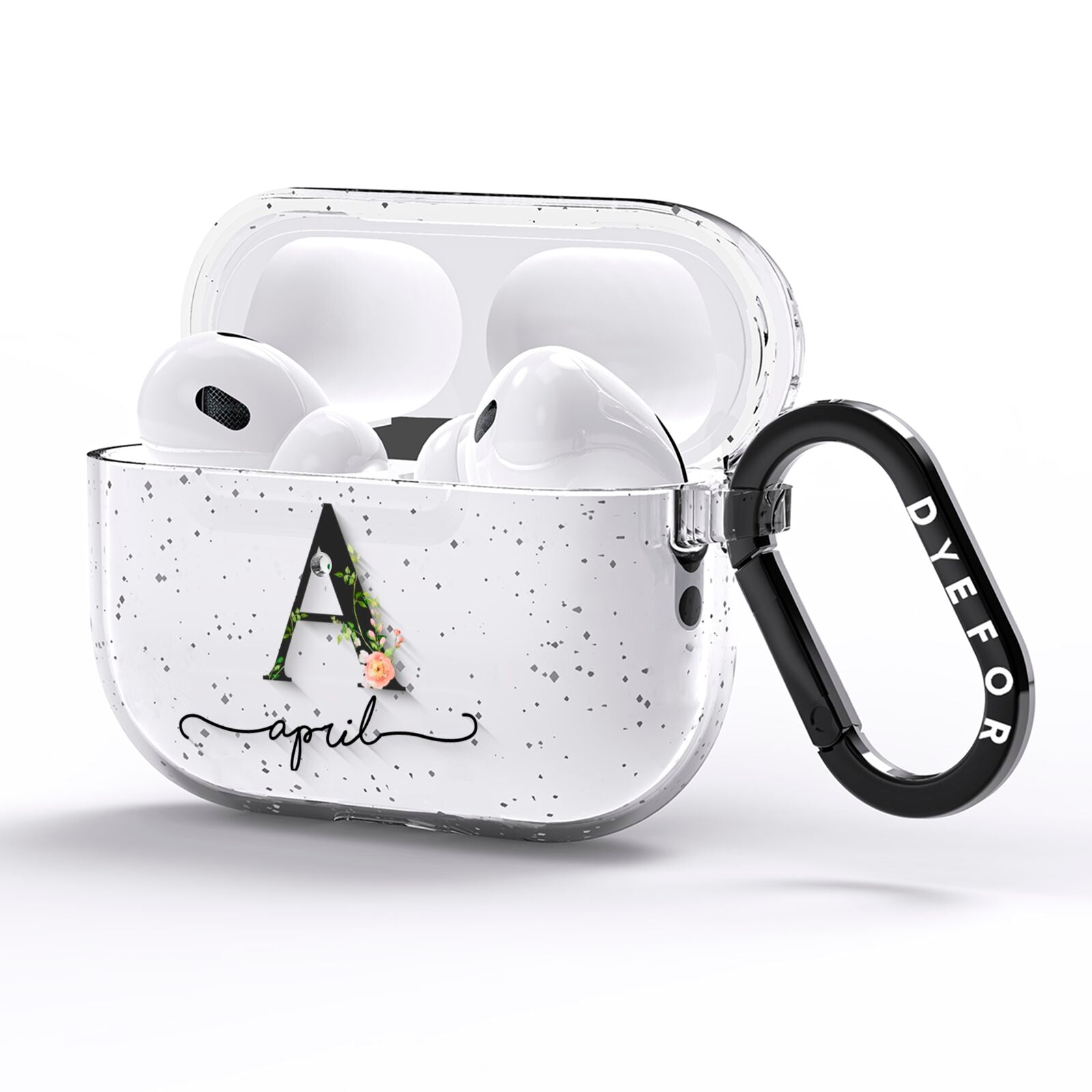 Personalised Floral Initial AirPods Pro Glitter Case Side Image