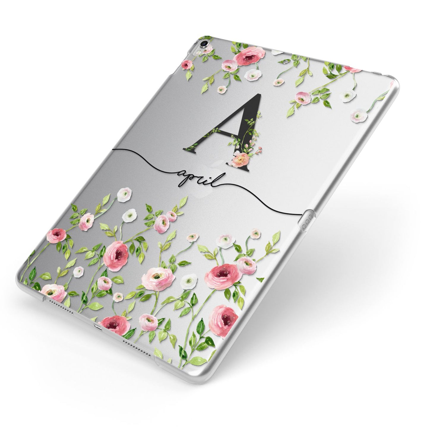 Personalised Floral Initial Apple iPad Case on Silver iPad Side View