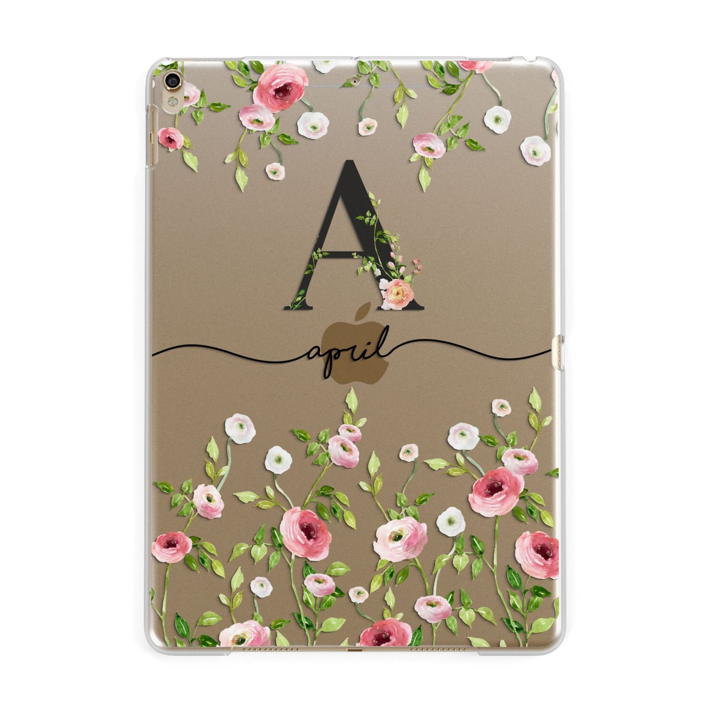 Personalised Floral Initial Apple iPad Gold Case