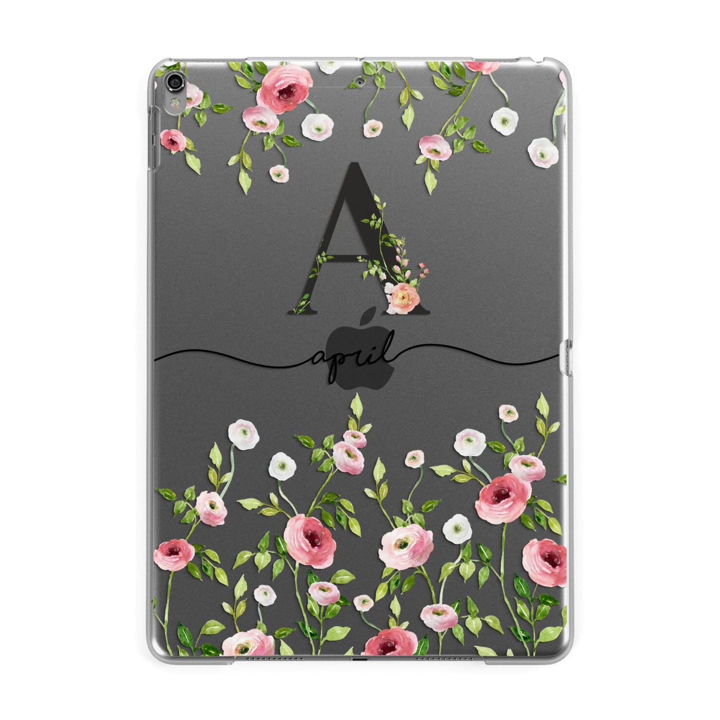 Personalised Floral Initial Apple iPad Grey Case