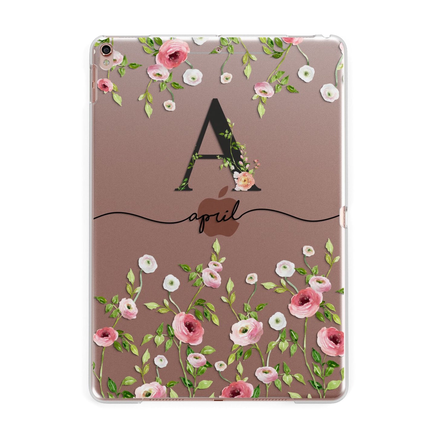 Personalised Floral Initial Apple iPad Rose Gold Case