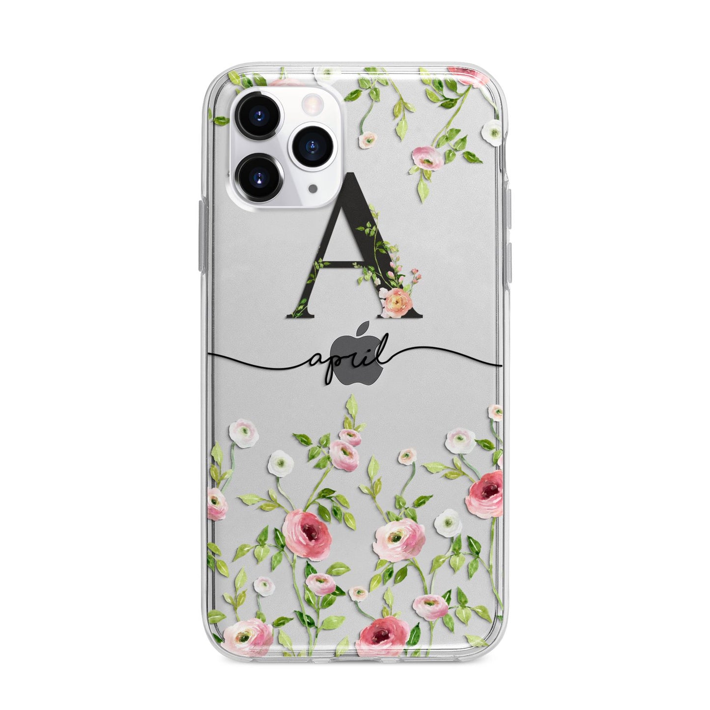 Personalised Floral Initial Apple iPhone 11 Pro Max in Silver with Bumper Case