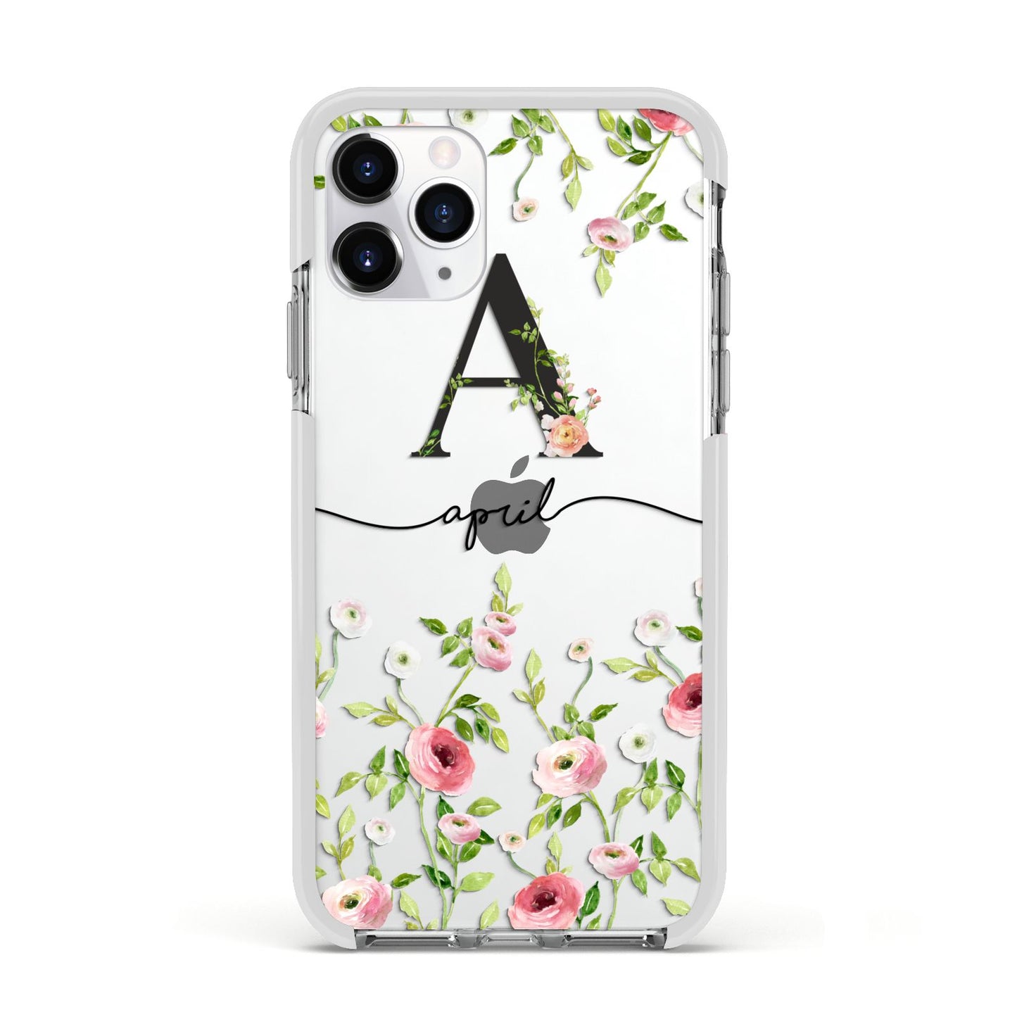 Personalised Floral Initial Apple iPhone 11 Pro in Silver with White Impact Case