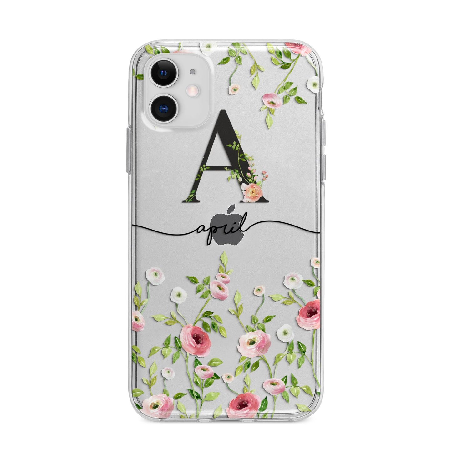 Personalised Floral Initial Apple iPhone 11 in White with Bumper Case