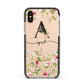 Personalised Floral Initial Apple iPhone Xs Impact Case Black Edge on Gold Phone