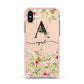 Personalised Floral Initial Apple iPhone Xs Impact Case Pink Edge on Gold Phone