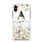 Personalised Floral Initial Apple iPhone Xs Impact Case White Edge on Silver Phone