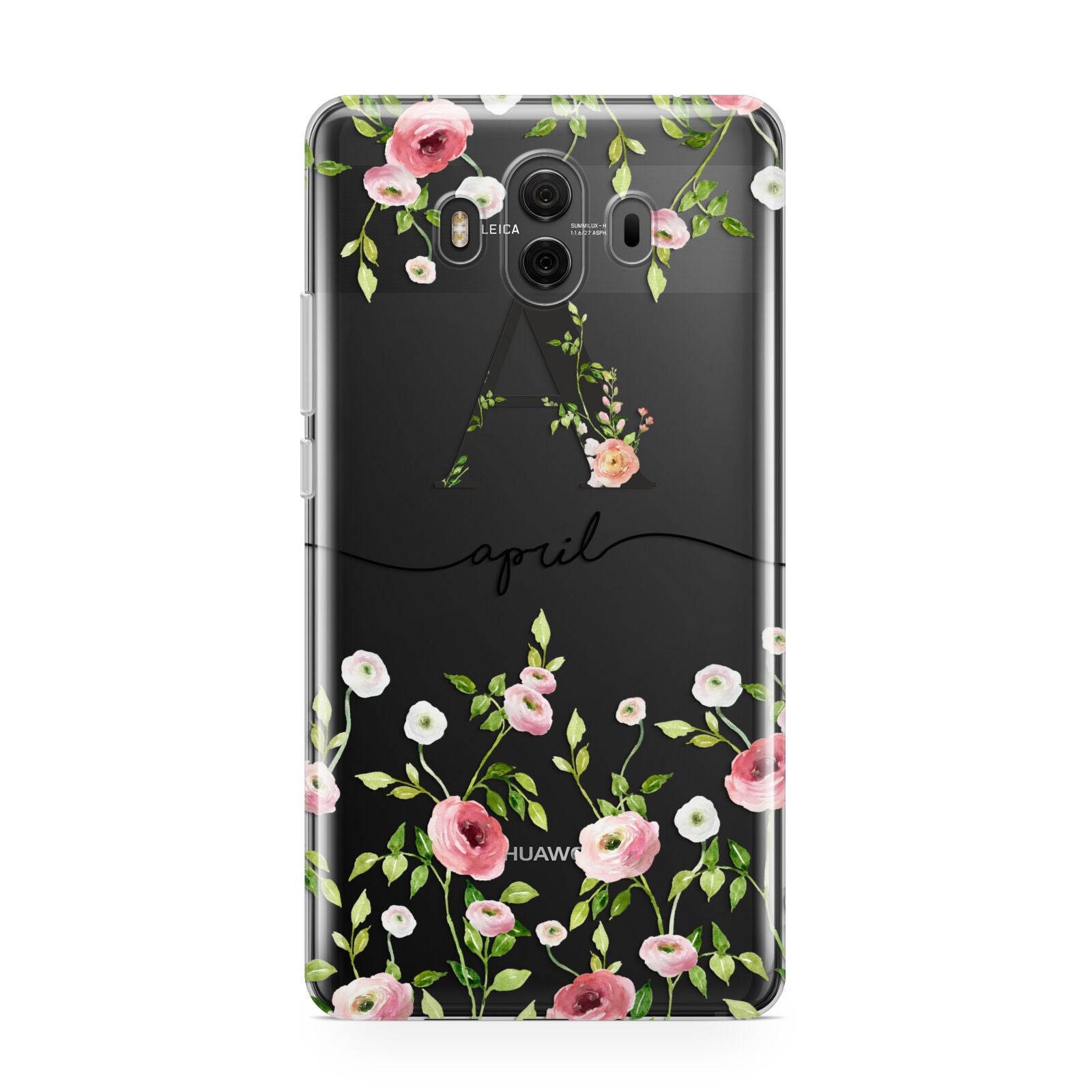 Personalised Floral Initial Huawei Mate 10 Protective Phone Case