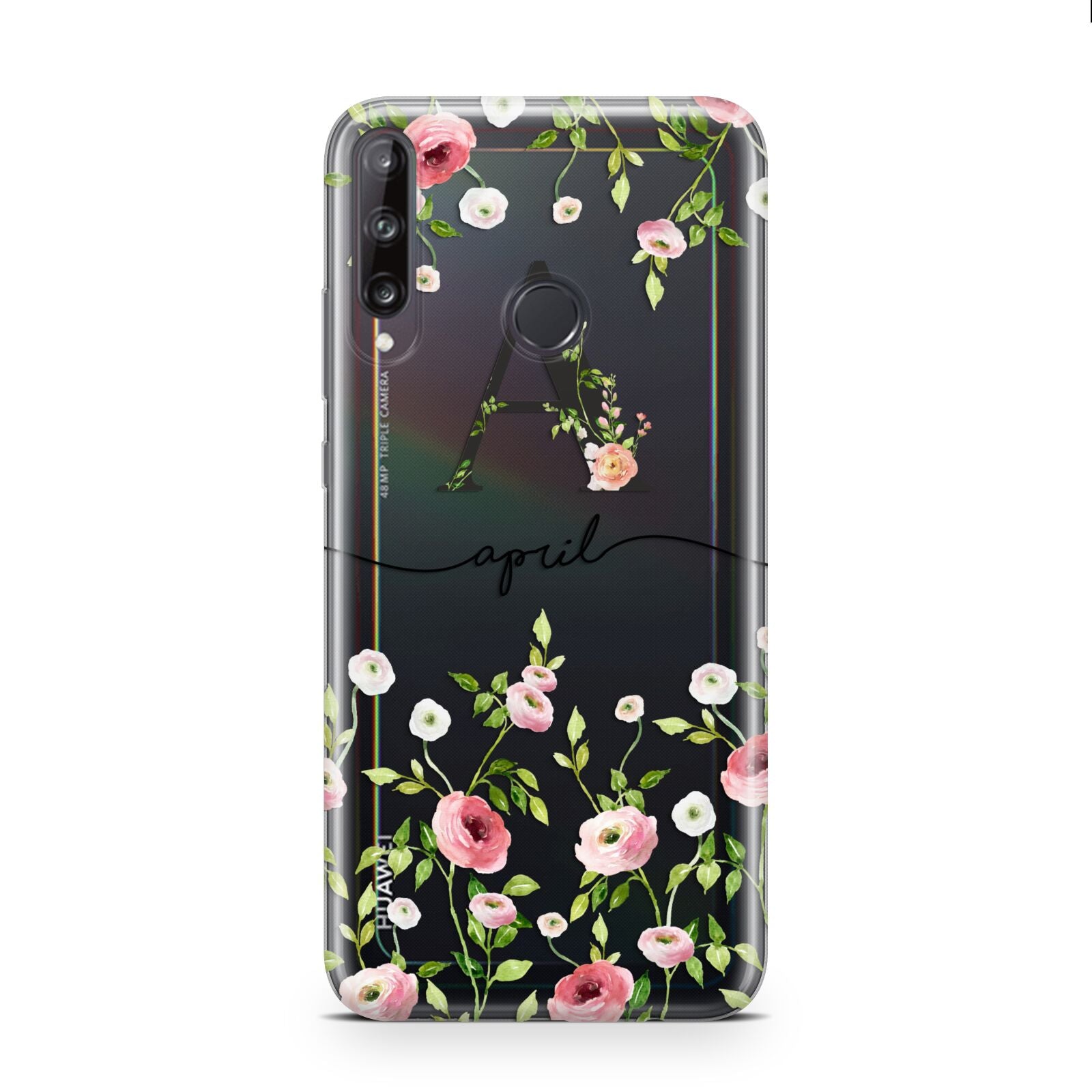 Personalised Floral Initial Huawei P40 Lite E Phone Case