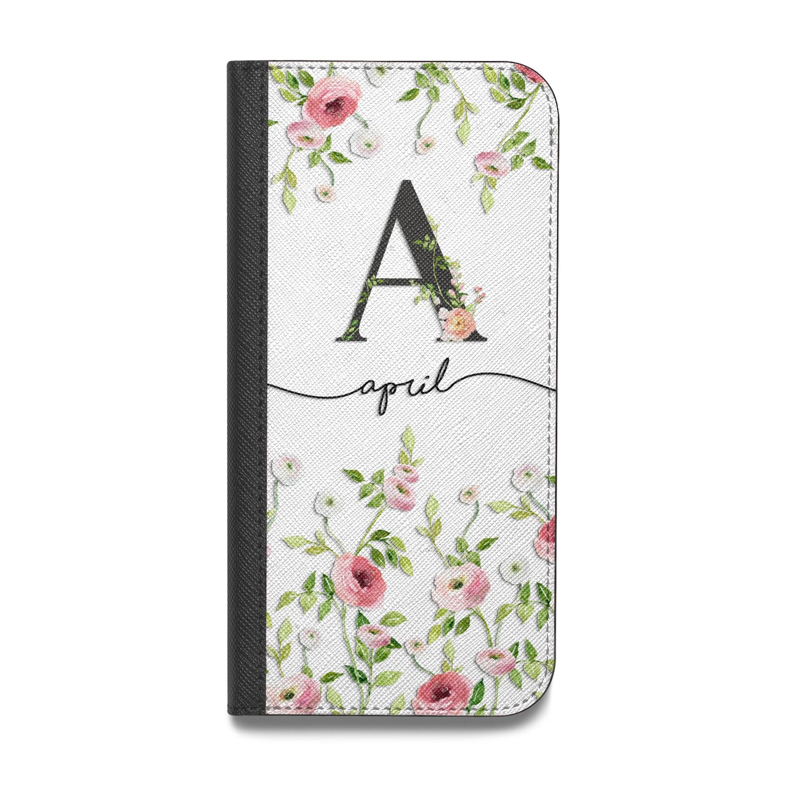 Personalised Floral Initial Vegan Leather Flip Samsung Case