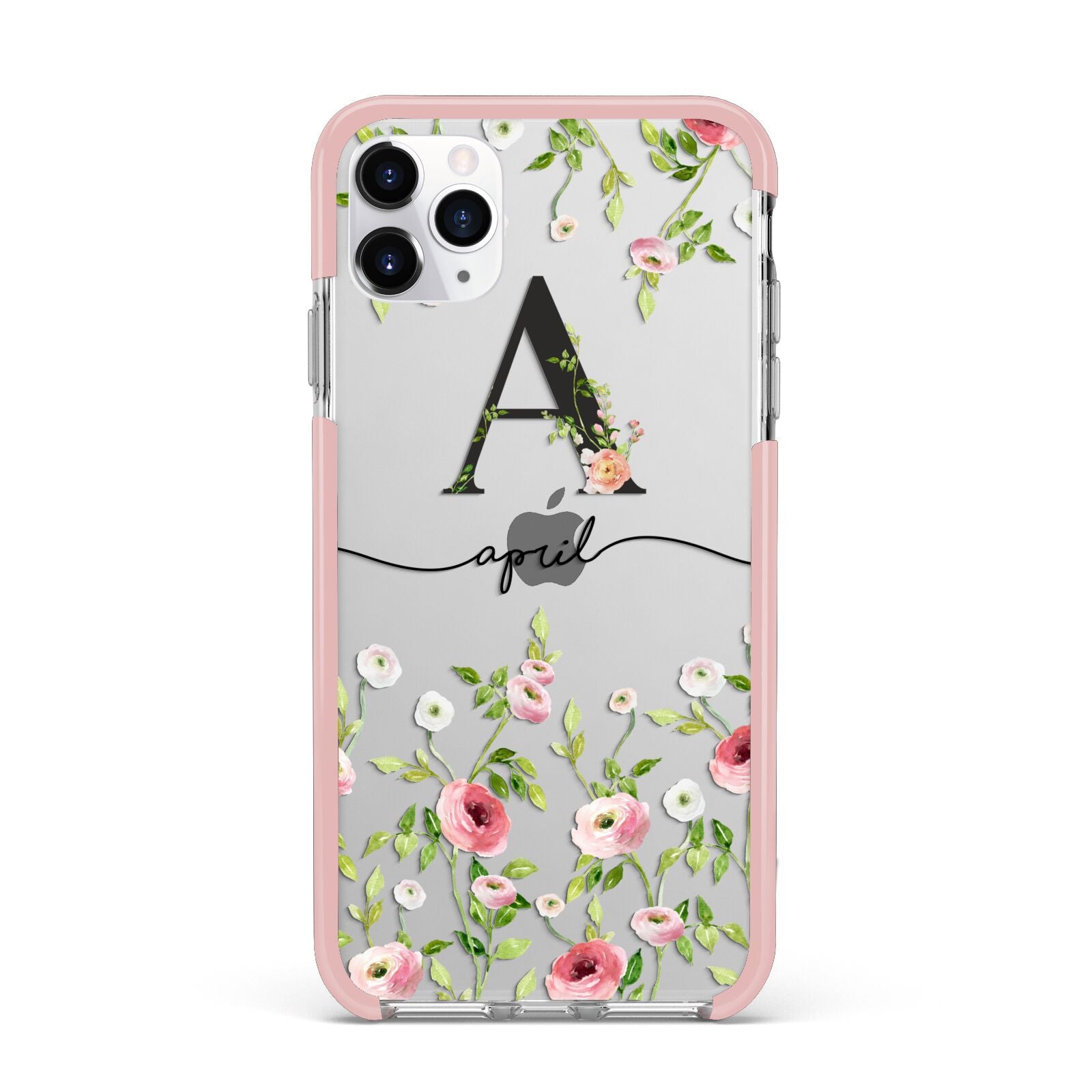 Personalised Floral Initial iPhone 11 Pro Max Impact Pink Edge Case