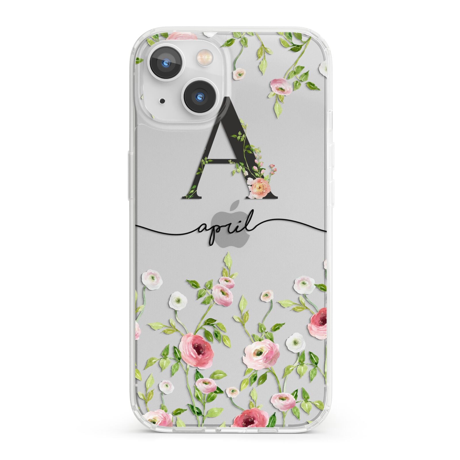 Personalised Floral Initial iPhone 13 Clear Bumper Case