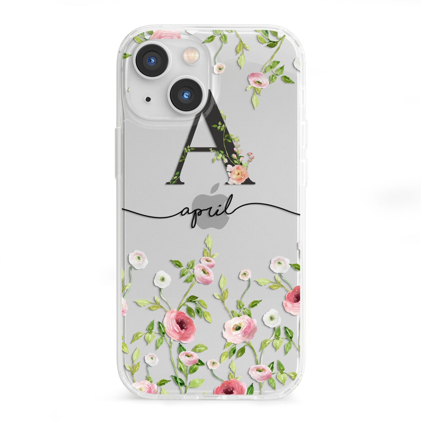 Personalised Floral Initial iPhone 13 Mini Clear Bumper Case