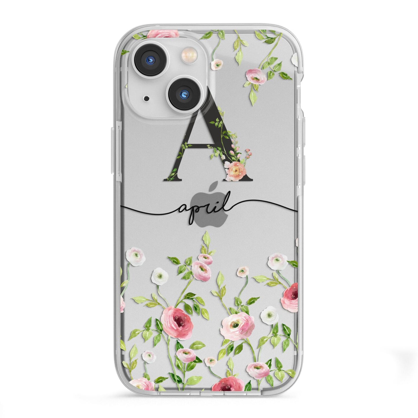 Personalised Floral Initial iPhone 13 Mini TPU Impact Case with White Edges