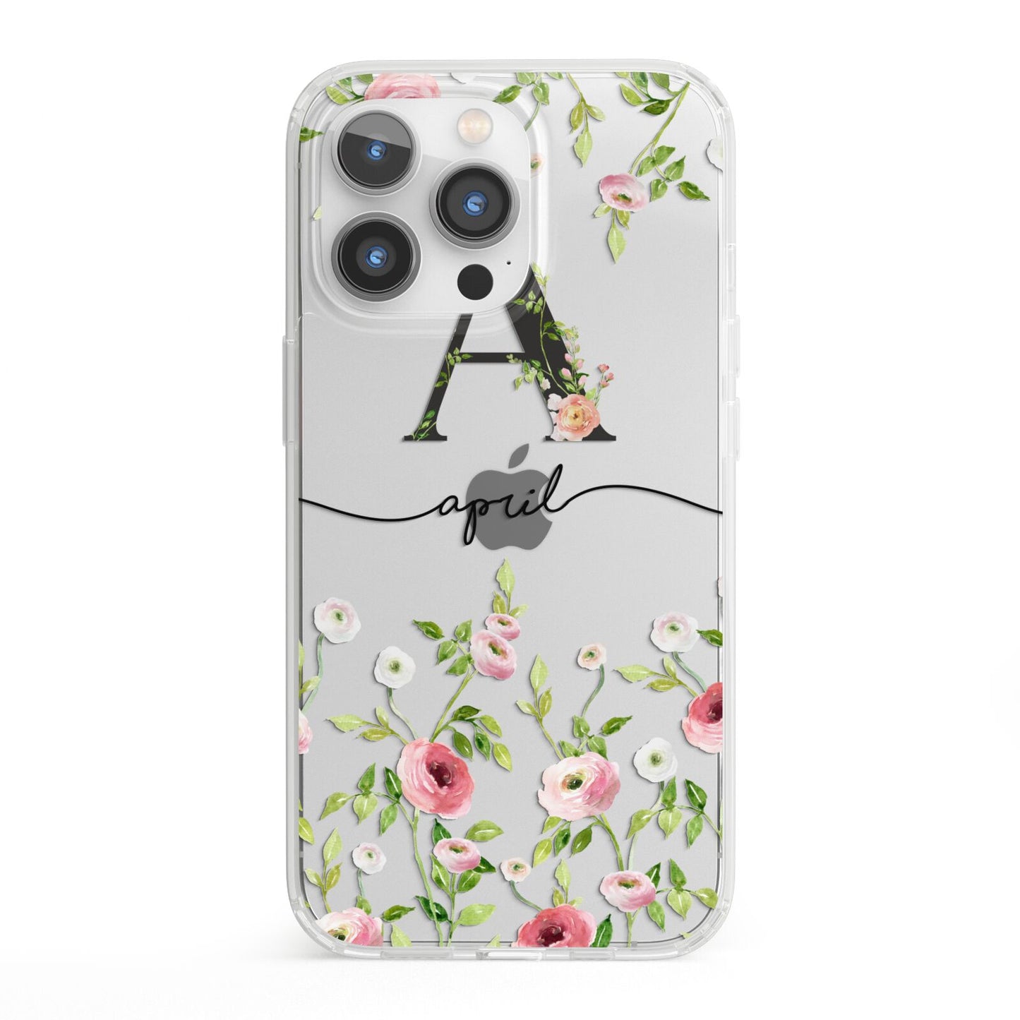 Personalised Floral Initial iPhone 13 Pro Clear Bumper Case