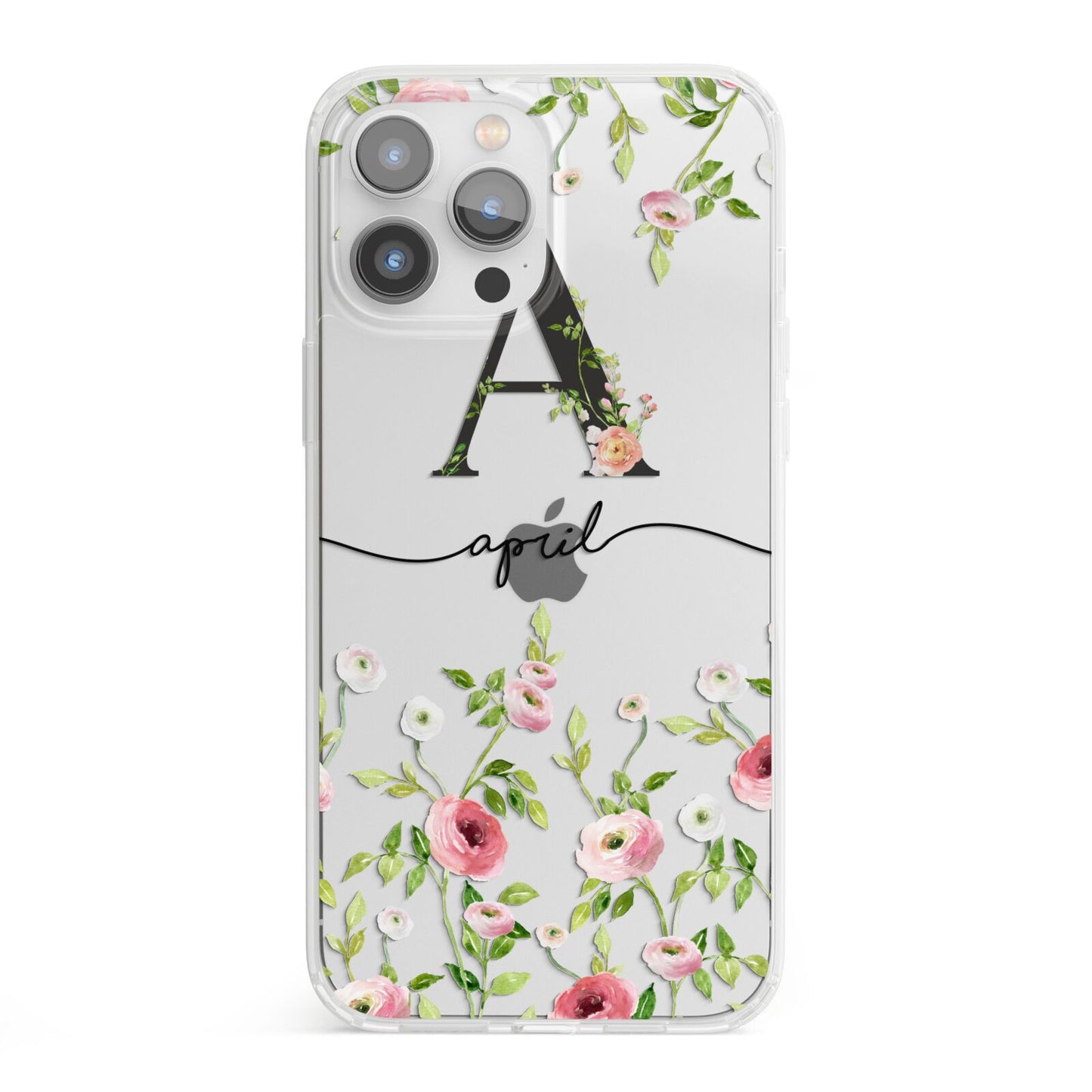 Personalised Floral Initial iPhone 13 Pro Max Clear Bumper Case