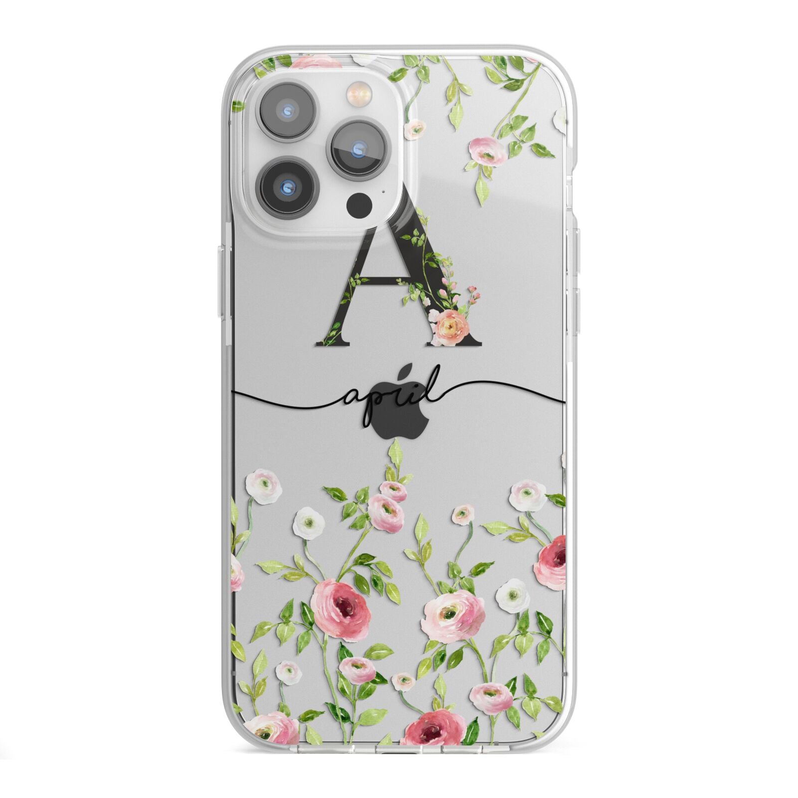 Personalised Floral Initial iPhone 13 Pro Max TPU Impact Case with White Edges