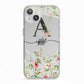 Personalised Floral Initial iPhone 13 TPU Impact Case with White Edges