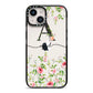 Personalised Floral Initial iPhone 14 Black Impact Case on Silver phone