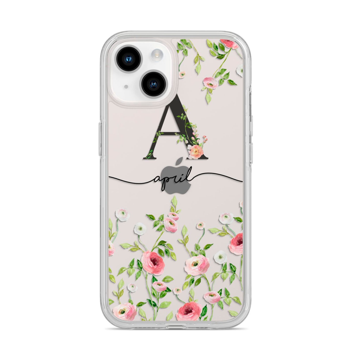 Personalised Floral Initial iPhone 14 Clear Tough Case Starlight