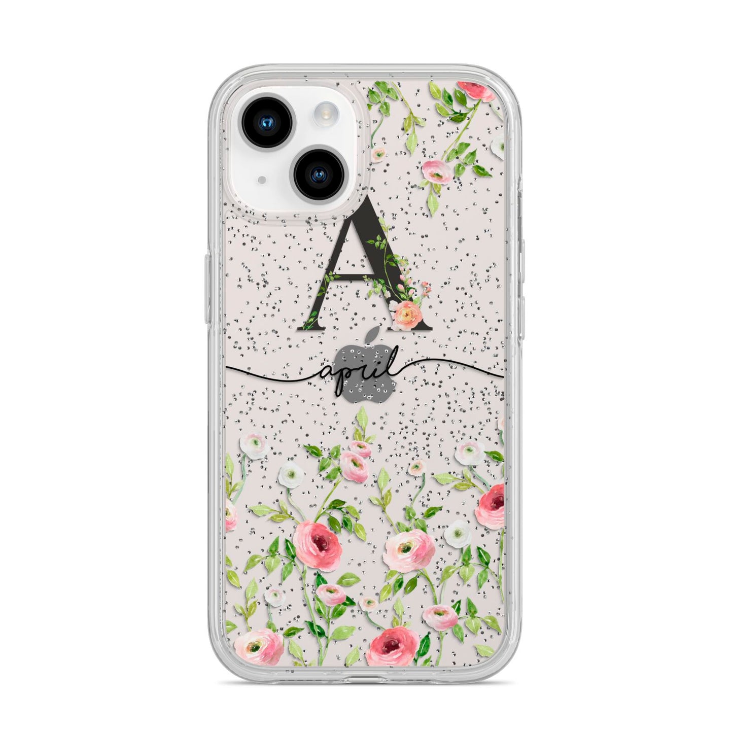 Personalised Floral Initial iPhone 14 Glitter Tough Case Starlight