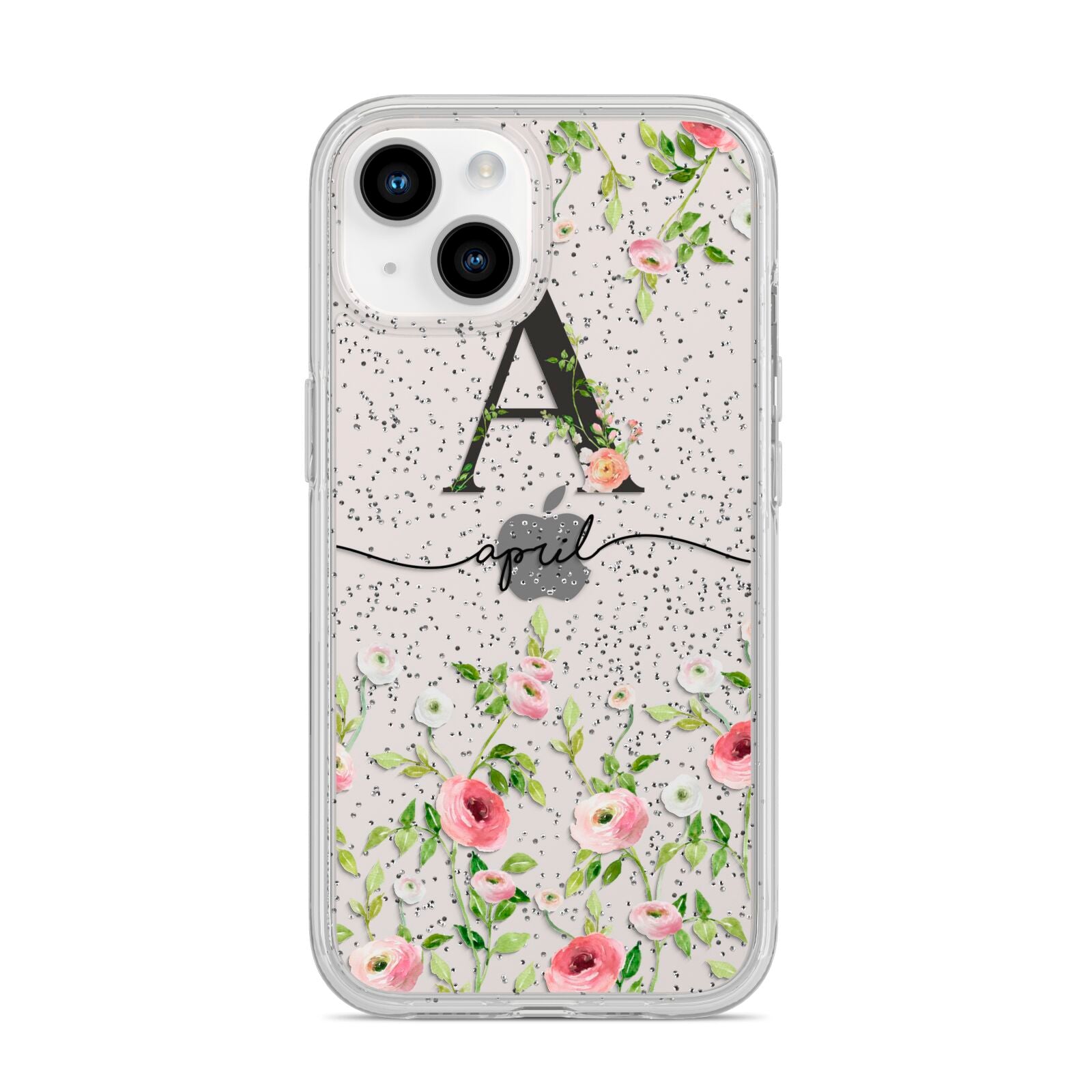 Personalised Floral Initial iPhone 14 Glitter Tough Case Starlight