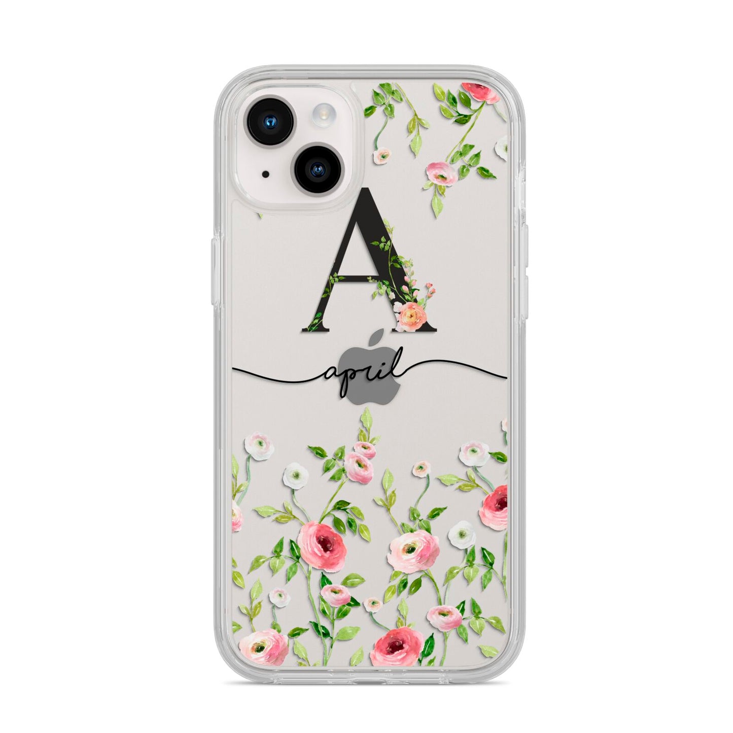 Personalised Floral Initial iPhone 14 Plus Clear Tough Case Starlight