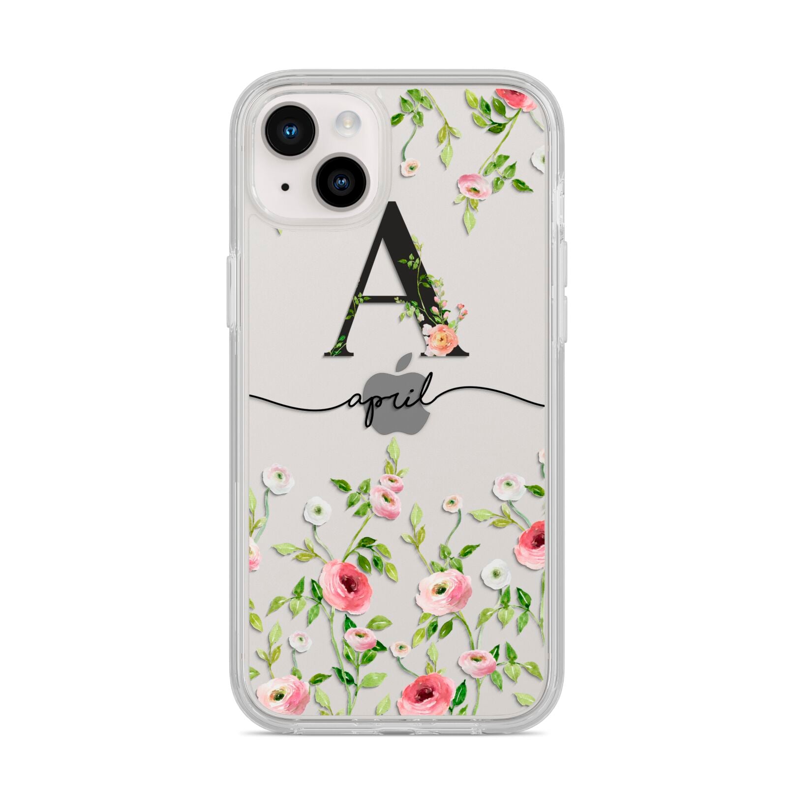 Personalised Floral Initial iPhone 14 Plus Clear Tough Case Starlight